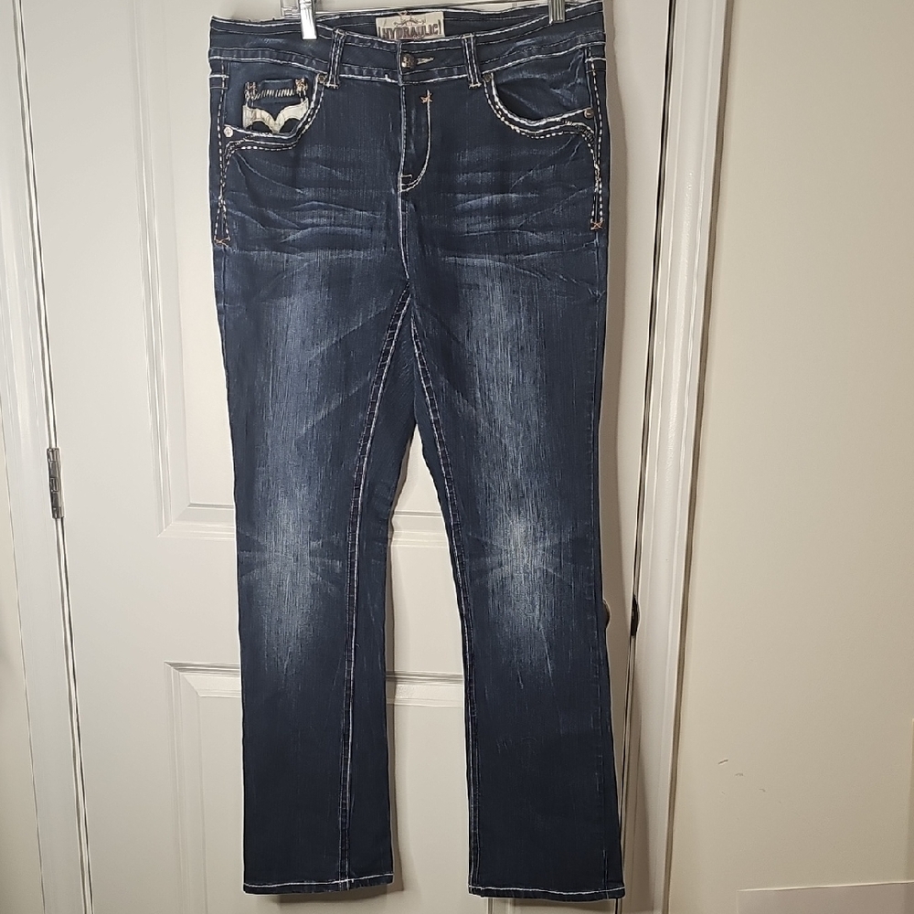 Hydraulic Women's Dark Blue Bootcut Jeans with Contrast‎ Stitching Size 18